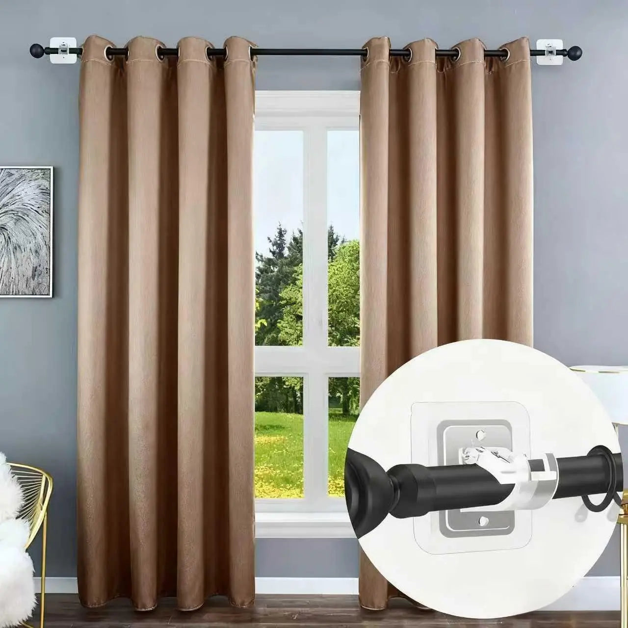 No-Drill Telescopic Rod Holder, Thickened Adhesive Rod Clip, Bathroom Rod, Curtain Rod, Door Curtain Rod, Dormitory Rod