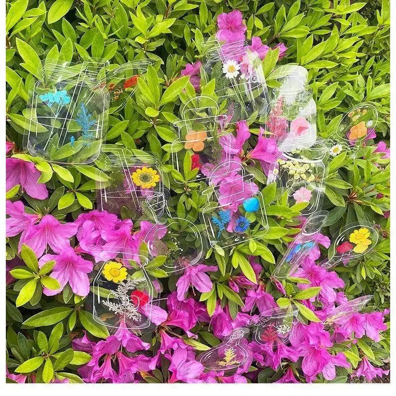 Transparent Dried Flower Bookmark DIY Craft Kit for Children, Cartoon Pressed Flowers, Plants, Leaves, Sticky Notes, Autumn