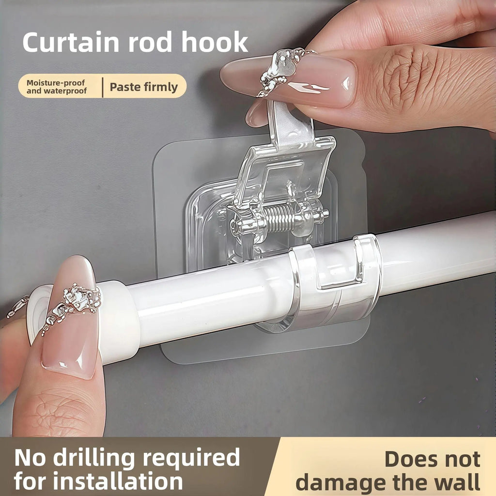 No-Drill Telescopic Rod Holder, Thickened Adhesive Rod Clip, Bathroom Rod, Curtain Rod, Door Curtain Rod, Dormitory Rod