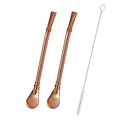 2Pcs Yerba Mate Bombilla Stainless Steel Straw Loose Leaf Tea Infuser Dringking Spoons Filter Stirring Straws W Cleaning Brush