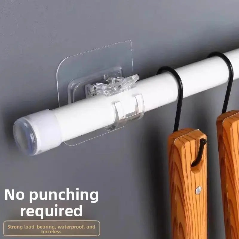 No-Drill Telescopic Rod Holder, Thickened Adhesive Rod Clip, Bathroom Rod, Curtain Rod, Door Curtain Rod, Dormitory Rod
