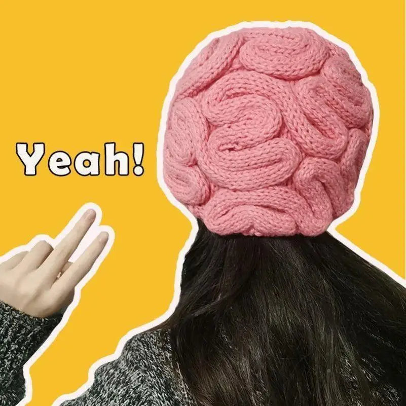 Knitted Hat Warm Pink Brain Flower Funny Brain Hat Strange Handmade Yarn Same Style Love Brain Holiday Gift