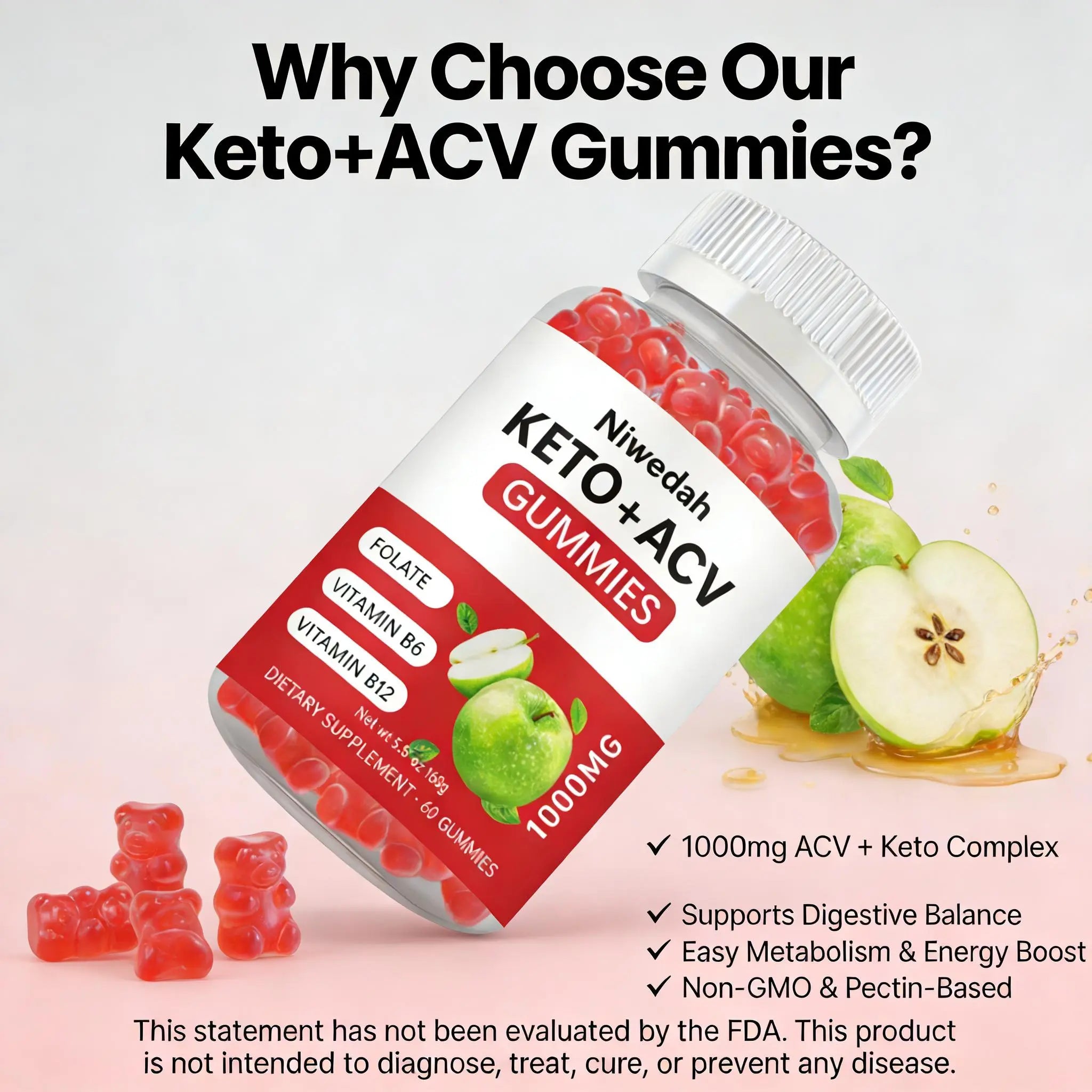 Delicious Apple Cider Vinegar Gummies for Daily Wellness, Metabolism Boost & Digestive Support - The Tasty ACV Alternative You've Been Waiting For!