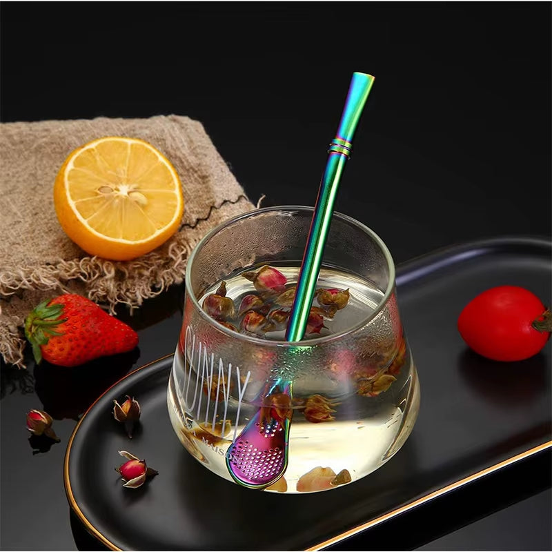 2Pcs Yerba Mate Bombilla Stainless Steel Straw Loose Leaf Tea Infuser Dringking Spoons Filter Stirring Straws W Cleaning Brush