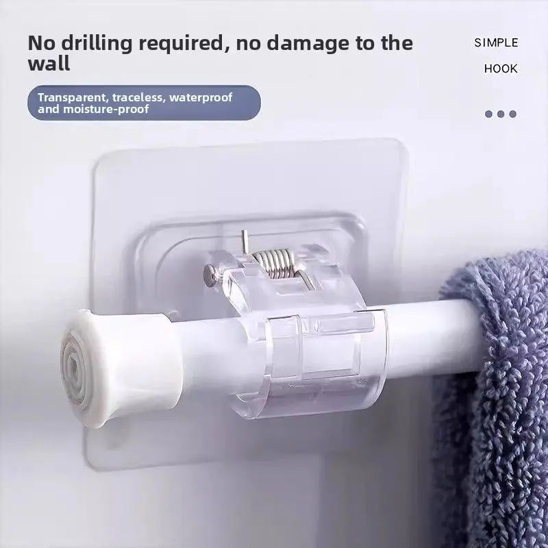 No-Drill Telescopic Rod Holder, Thickened Adhesive Rod Clip, Bathroom Rod, Curtain Rod, Door Curtain Rod, Dormitory Rod